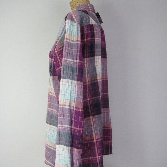 Eddie Bauer Women L Purple Plaid Live Your Adventure LS Shirt Crinkle Cotton - Picture 4 of 10